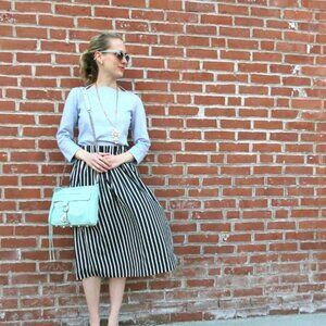J Crew Striped Pleated Midi Skirt
